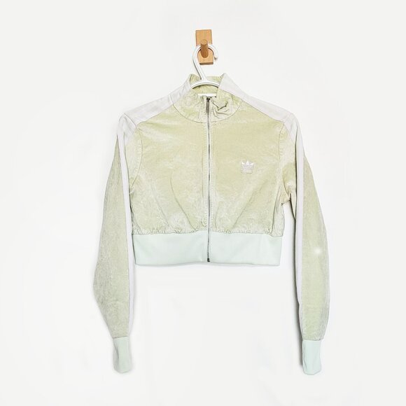 Adidas Originals Light Green Velvet Crop Zip-up Track Jacket - Size M - Picture 2 of 12
